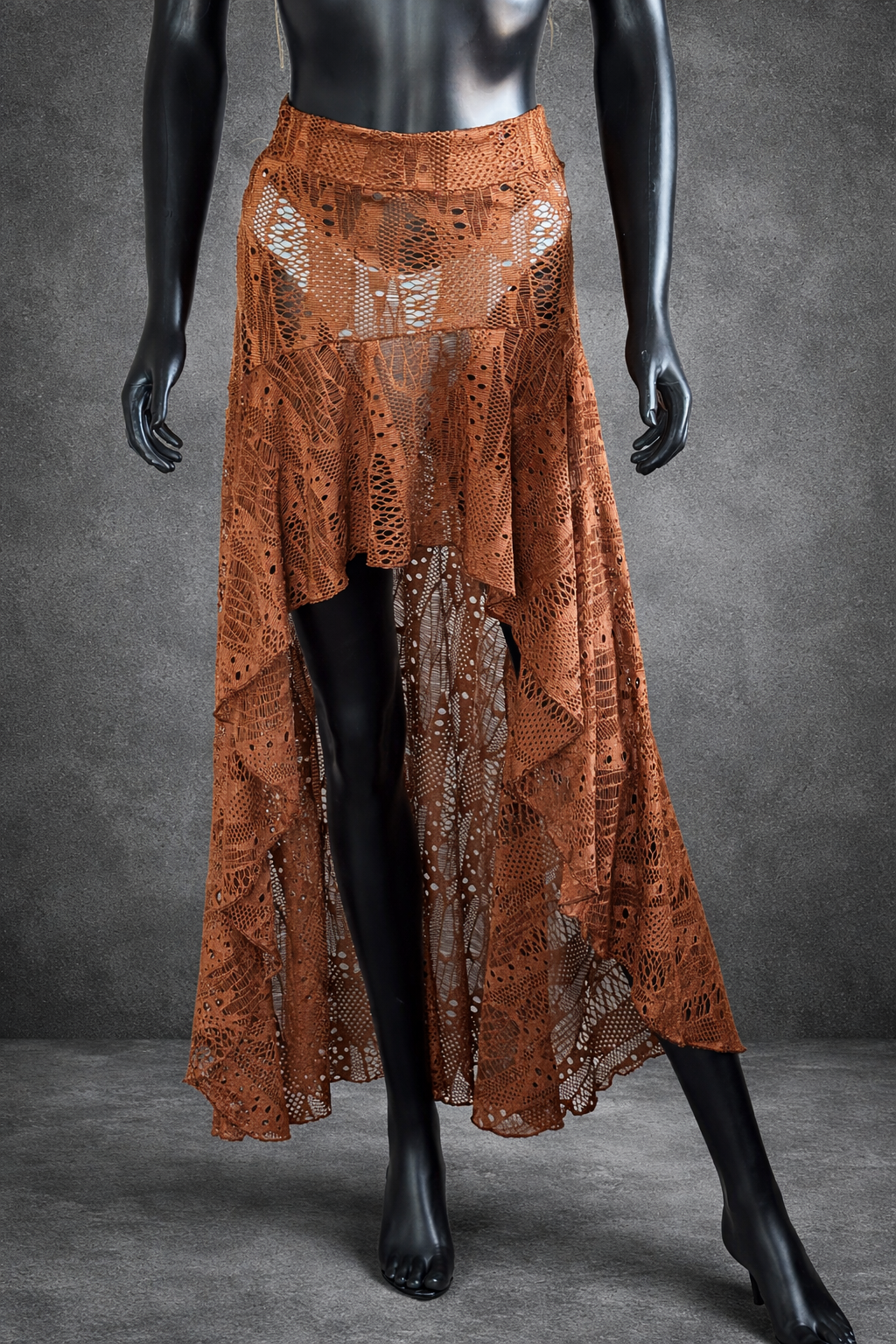 Tulum Brown Macrame High Low Skirt