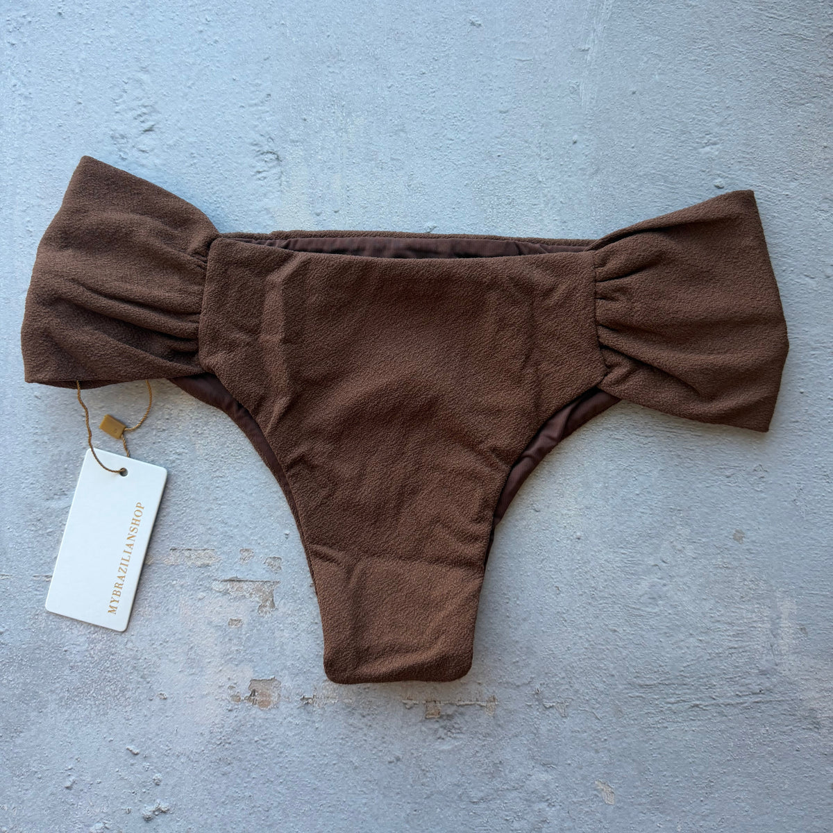 Cacau Brown Seashore Textured Classy Cheeky Bikini Bottom