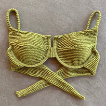 Load image into Gallery viewer, Pistachio Green Textured Panneled Bikini Top
