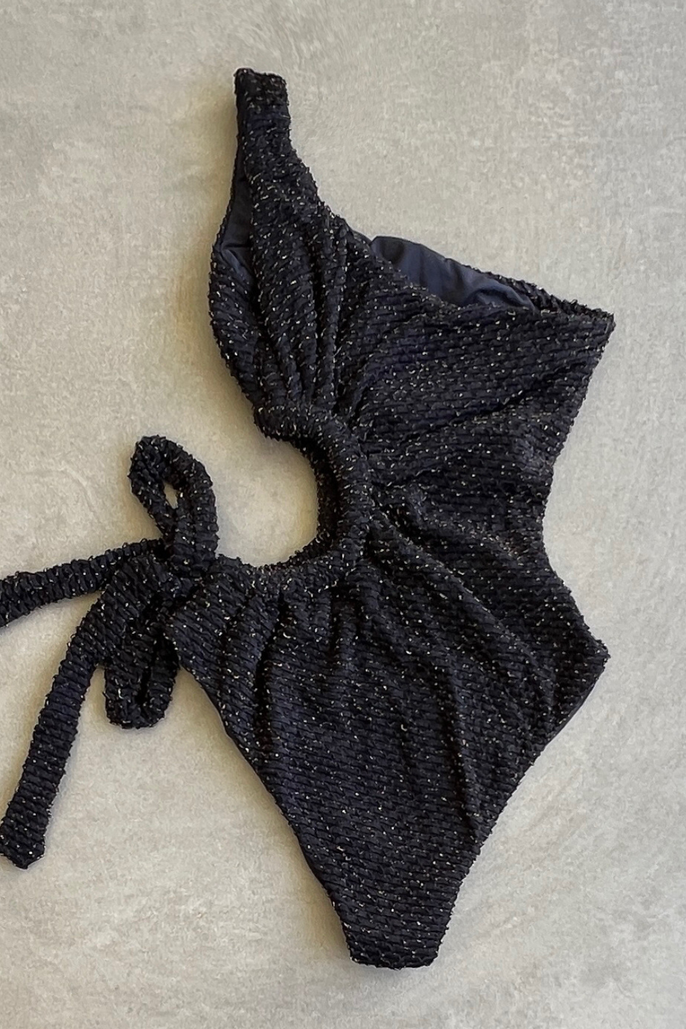 Glamour Black Sparkling Mermaid Weave Textured One Shoulder One Piece Swimwear