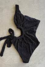 Load image into Gallery viewer, Glamour Black Sparkling Mermaid Weave Textured One Shoulder One Piece Swimwear
