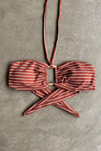 Load image into Gallery viewer, Brown &amp; White Seashore Striped Textured Strapless Bikini Top
