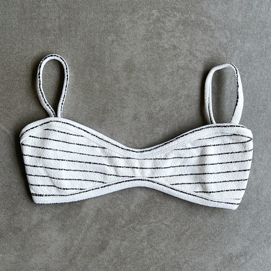 White & Black Seashore Striped Textured Tati Bikini Top