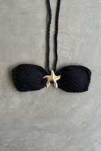 Load image into Gallery viewer, Glamour Black Sparkling Mermaid Weave Textured Strapless Star Bikini Top
