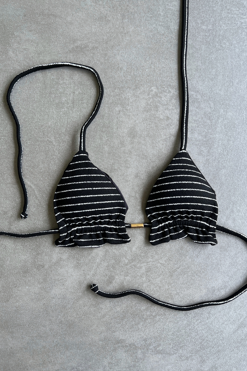 Black & White Seashore Striped Textured Triangle Frill Bikini Top