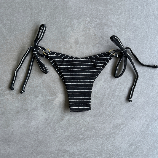 Black & White Seashore Striped Textured Katie Side Tie Bikini Bottom
