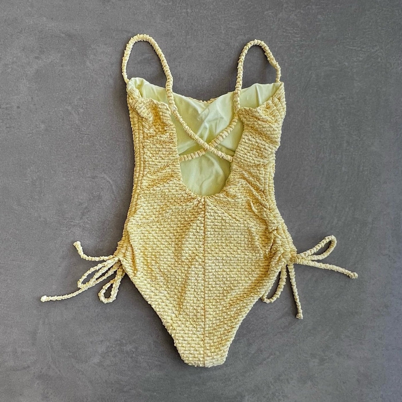 Yellow Sparkling Mermaid Weave Textured Luanda One Piece Swimwear