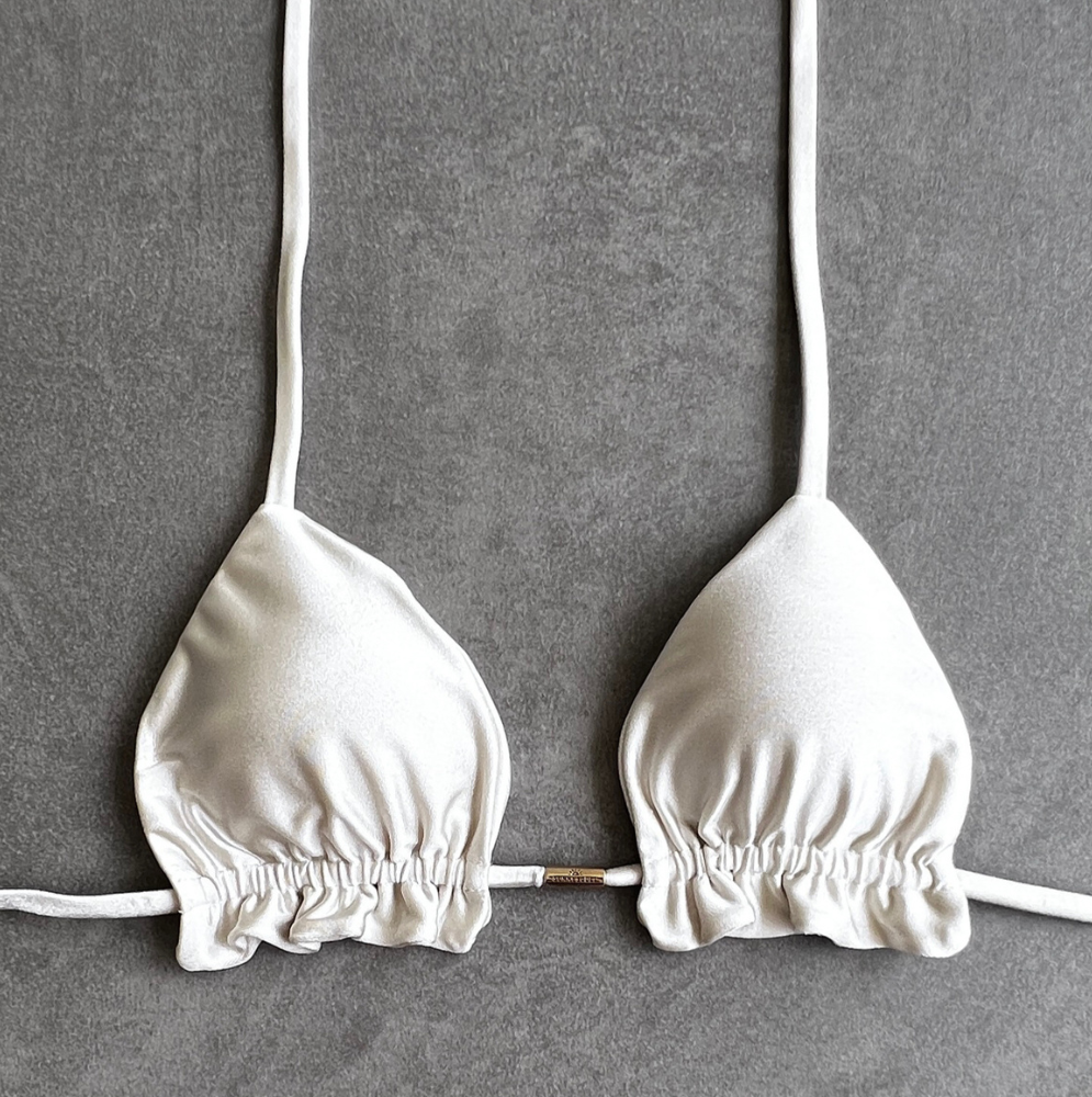 Ivory Triangle Frill Bikini Top