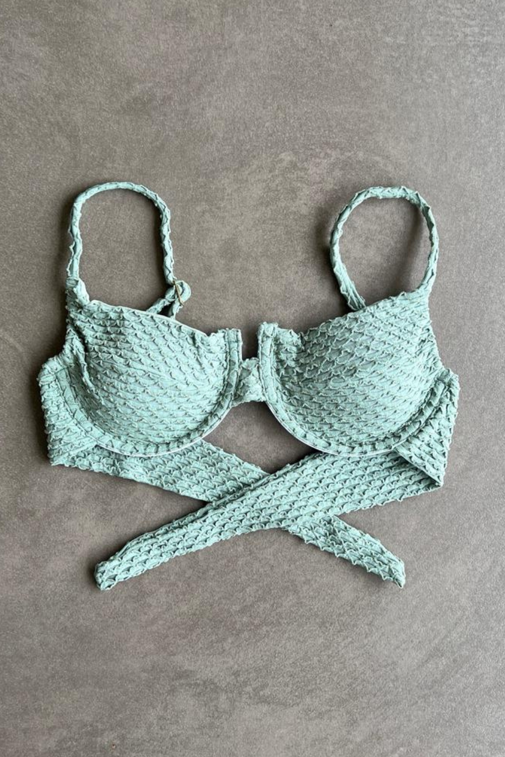Seafoam Green Sparkling Mermaid Weave Textured Panneled Bikini Top