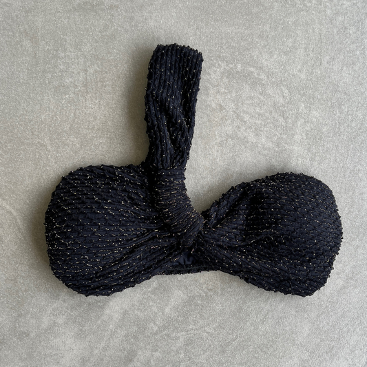 Glamour Black Sparkling Mermaid Weave Textured Greek Bikini Top