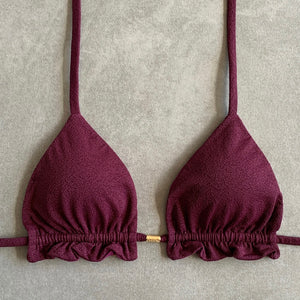 Seashore Textured Malbec Triangle Frill Bikini Top