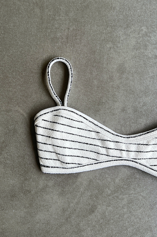 White & Black Seashore Striped Textured Tati Bikini Top