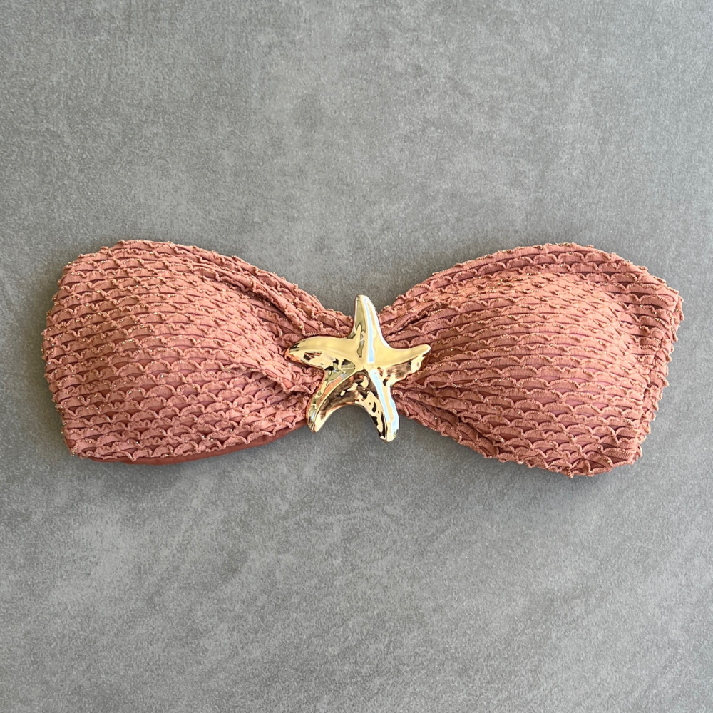Toffee Brown Sparkling Mermaid Weave Textured Strapless Star Bikini Top