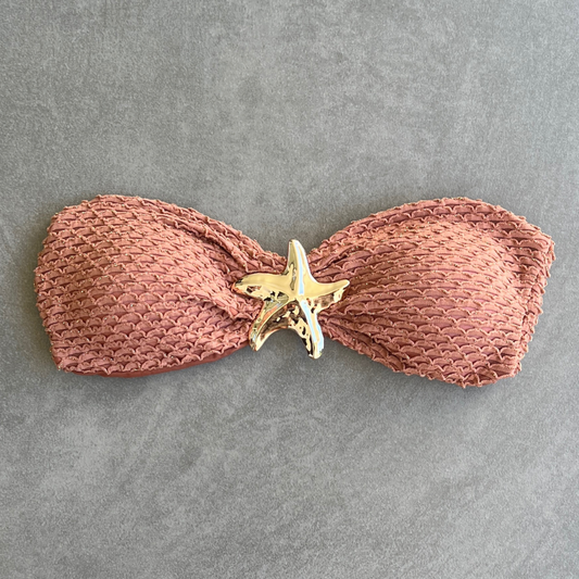 Toffee Brown Sparkling Mermaid Weave Textured Strapless Star Bikini Top