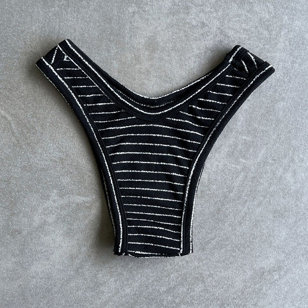 Black & White Seashore Striped Textured Tati Bikini Bottom
