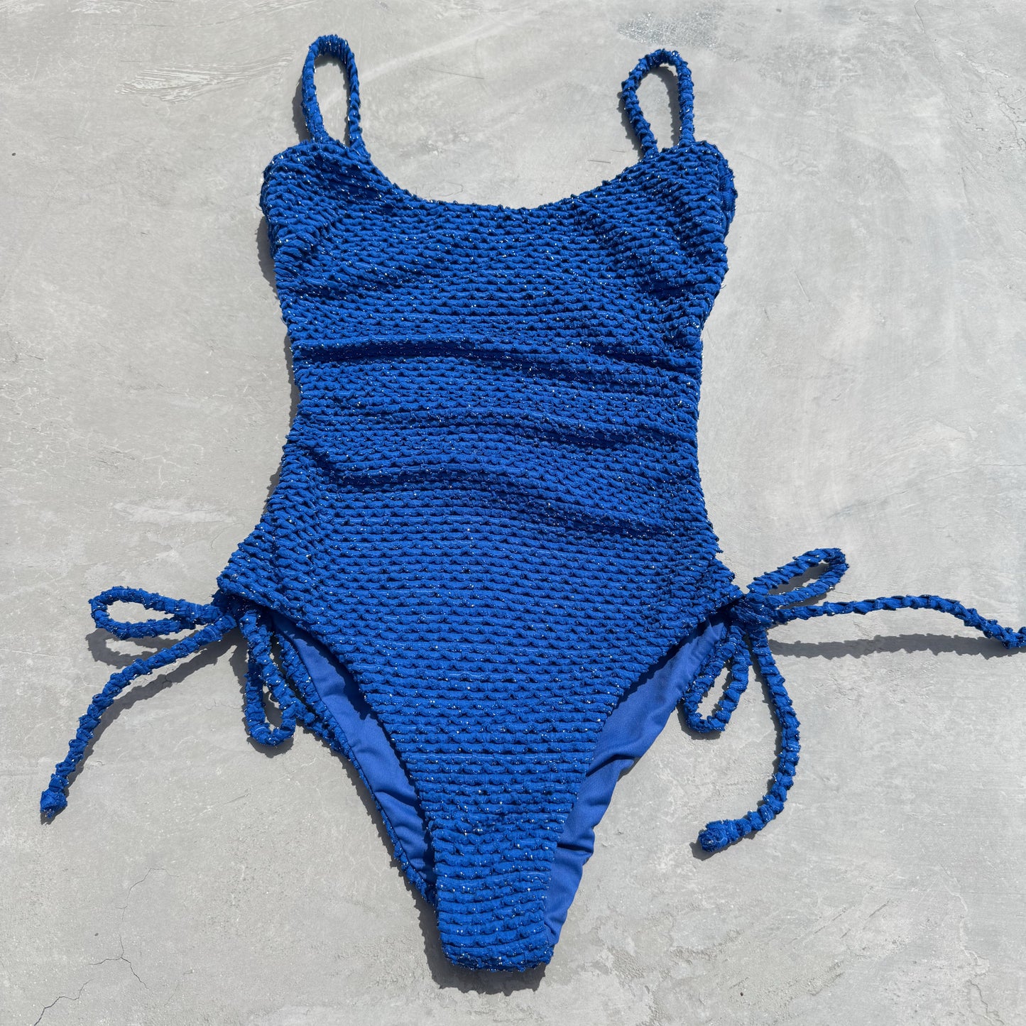 Blue Sparkling Mermaid Weave Textured Luanda One Piece Swimwear