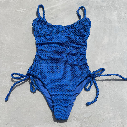 Blue Sparkling Mermaid Weave Textured Luanda One Piece Swimwear