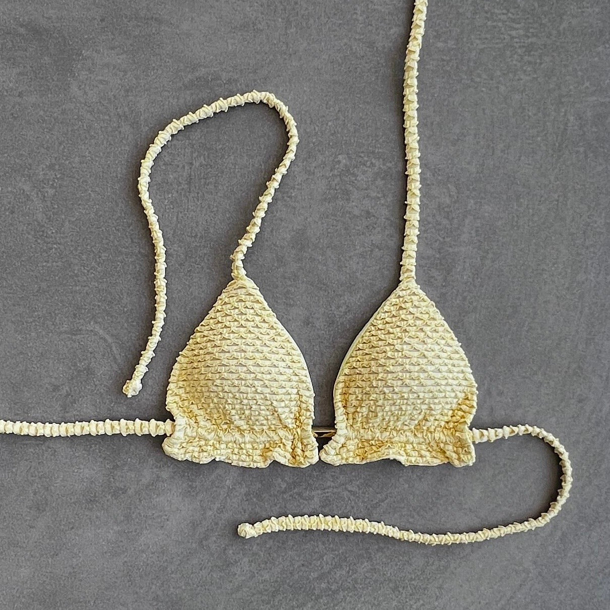 Yellow Sparkling Mermaid Weave Textured Triangle Frill Bikini Top