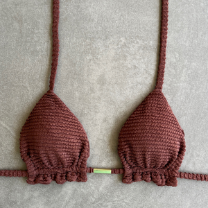 Browned Textured Triangle Frill Bikini Top