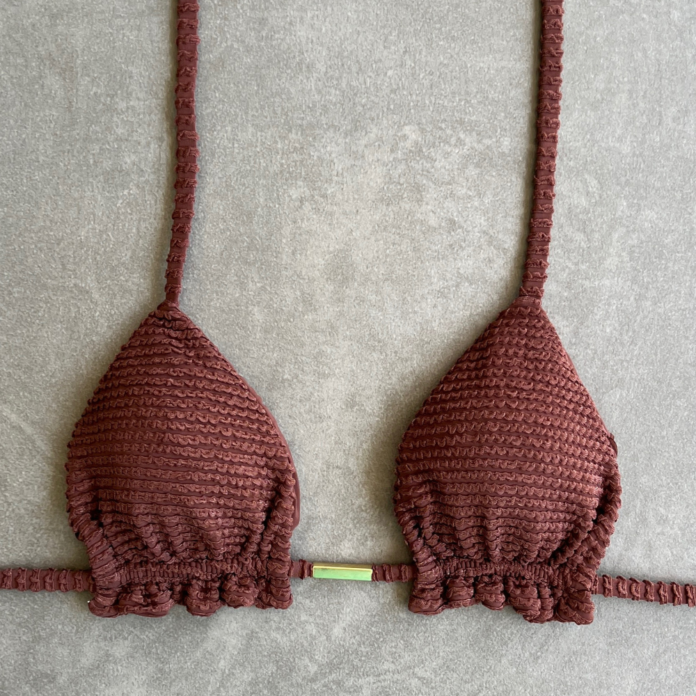 Browned Textured Triangle Frill Bikini Top
