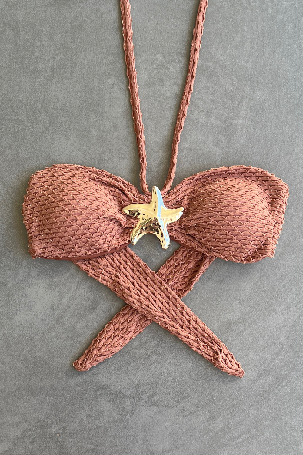 Toffee Brown Sparkling Mermaid Weave Textured Strapless Star Bikini Top