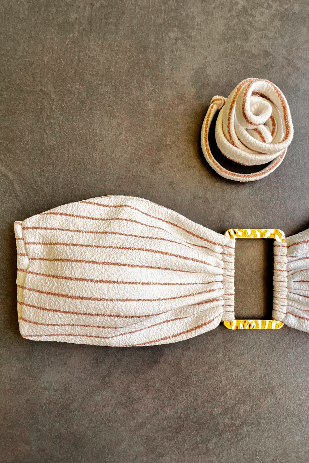 White & Brown Seashore Striped Textured Strapless Bikini Top