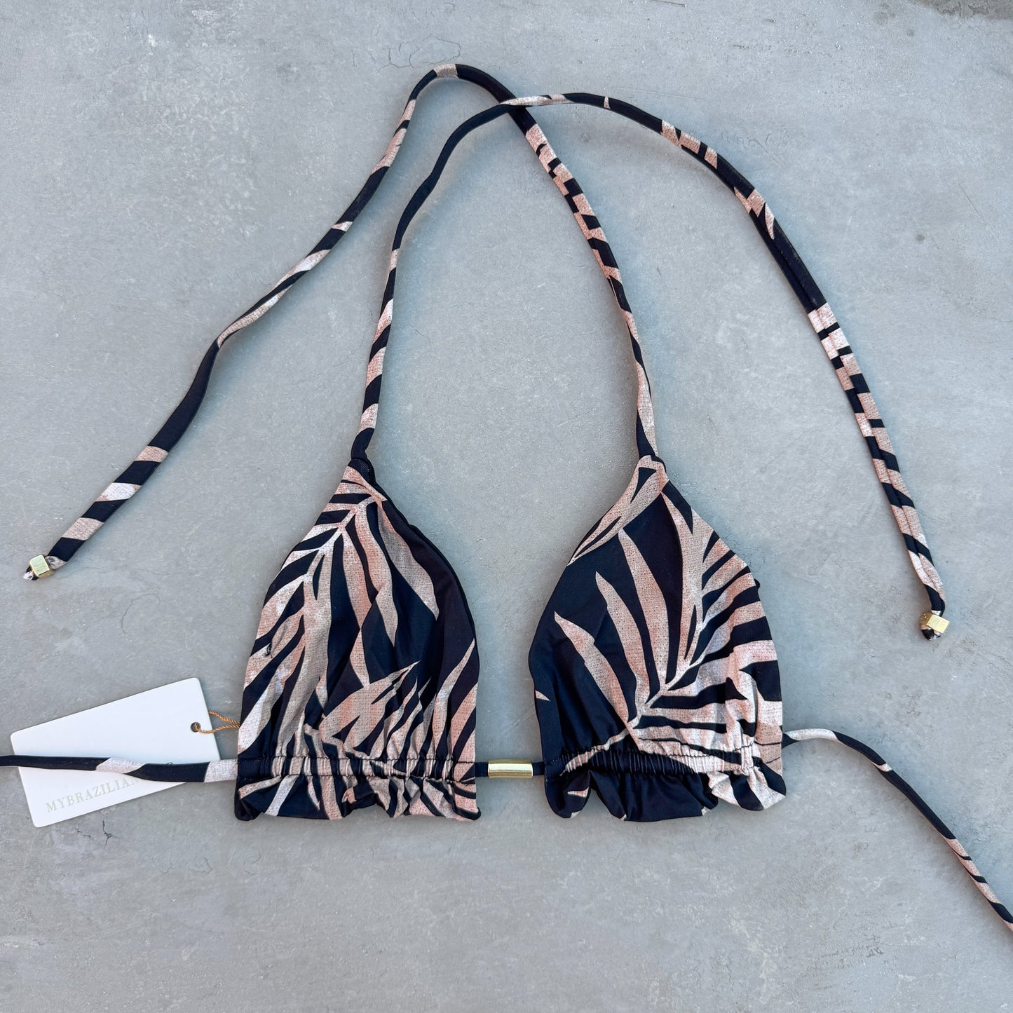 Bleached Leaves Black Triangle Frill Bikini Top