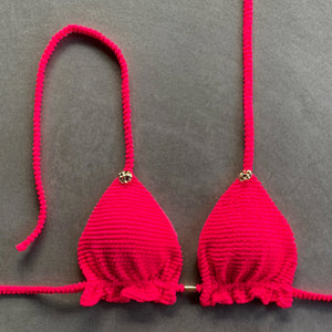 Electra Red Textured Triangle Frill Bikini Top