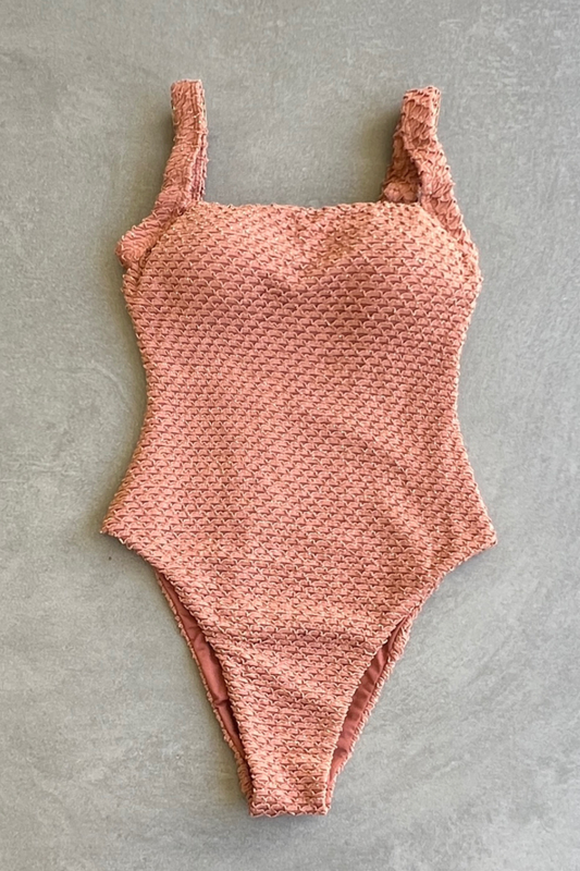 Toffee Brown Sparkling Mermaid Weave Textured Fernanda One Piece Swimwear