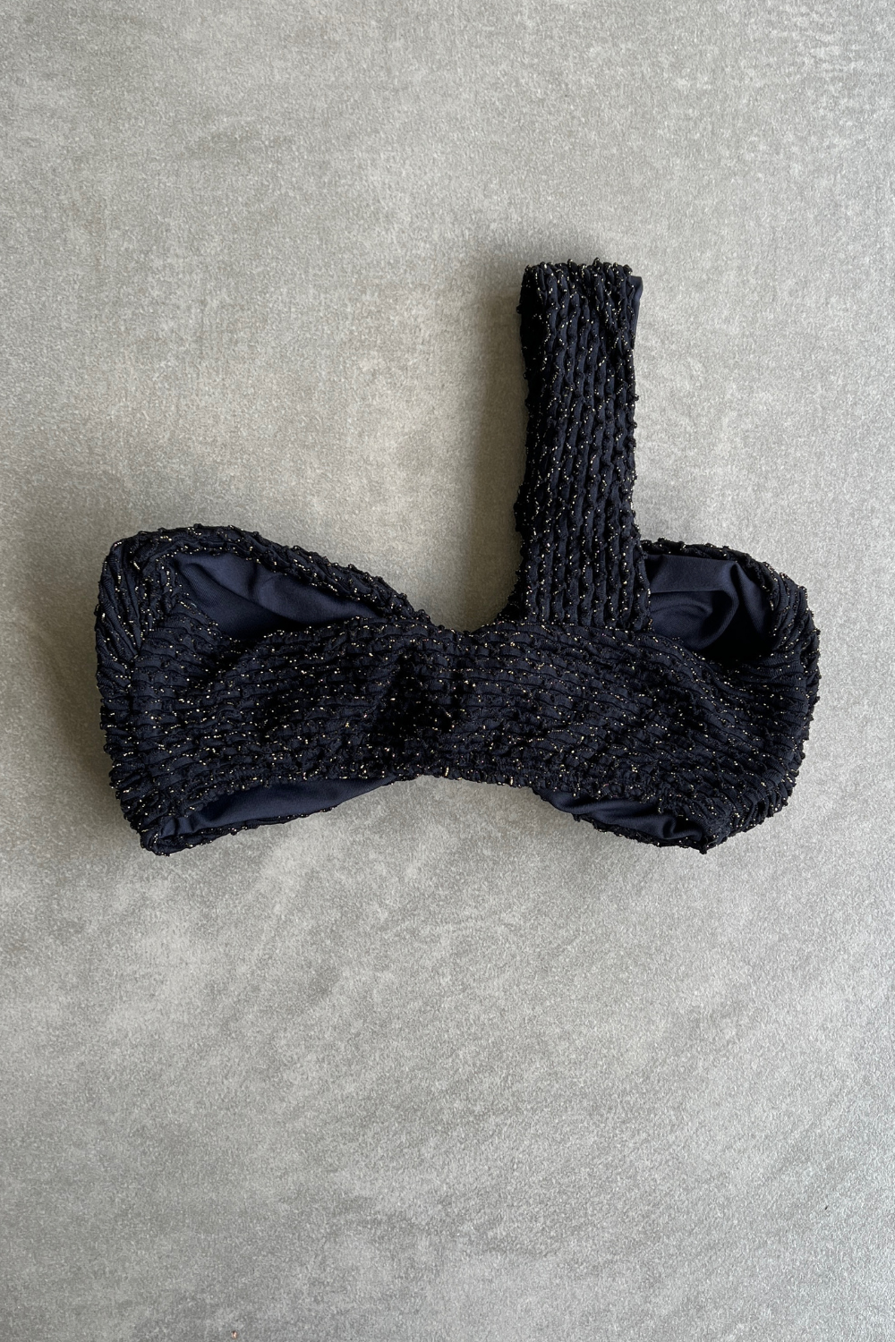 Glamour Black Sparkling Mermaid Weave Textured Greek Bikini Top