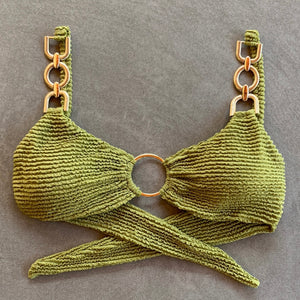 Pistachio Green Textured Mari Bikini Top