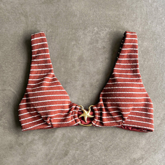Brown & White Seashore Striped Textured Cassia Bikini Top