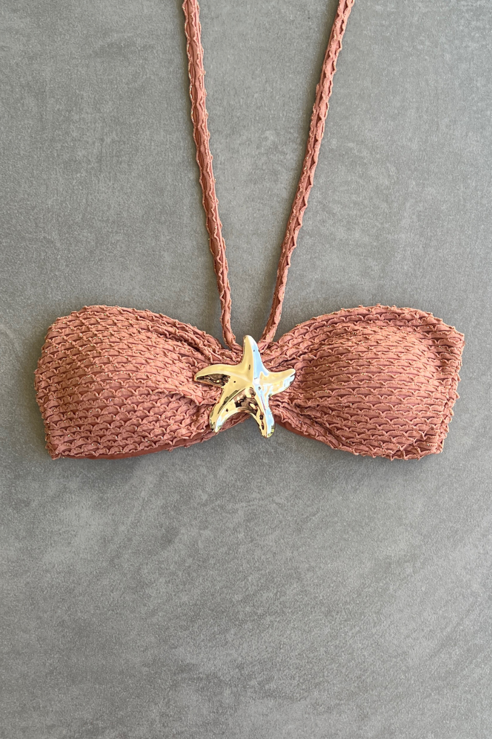Toffee Brown Sparkling Mermaid Weave Textured Strapless Star Bikini Top