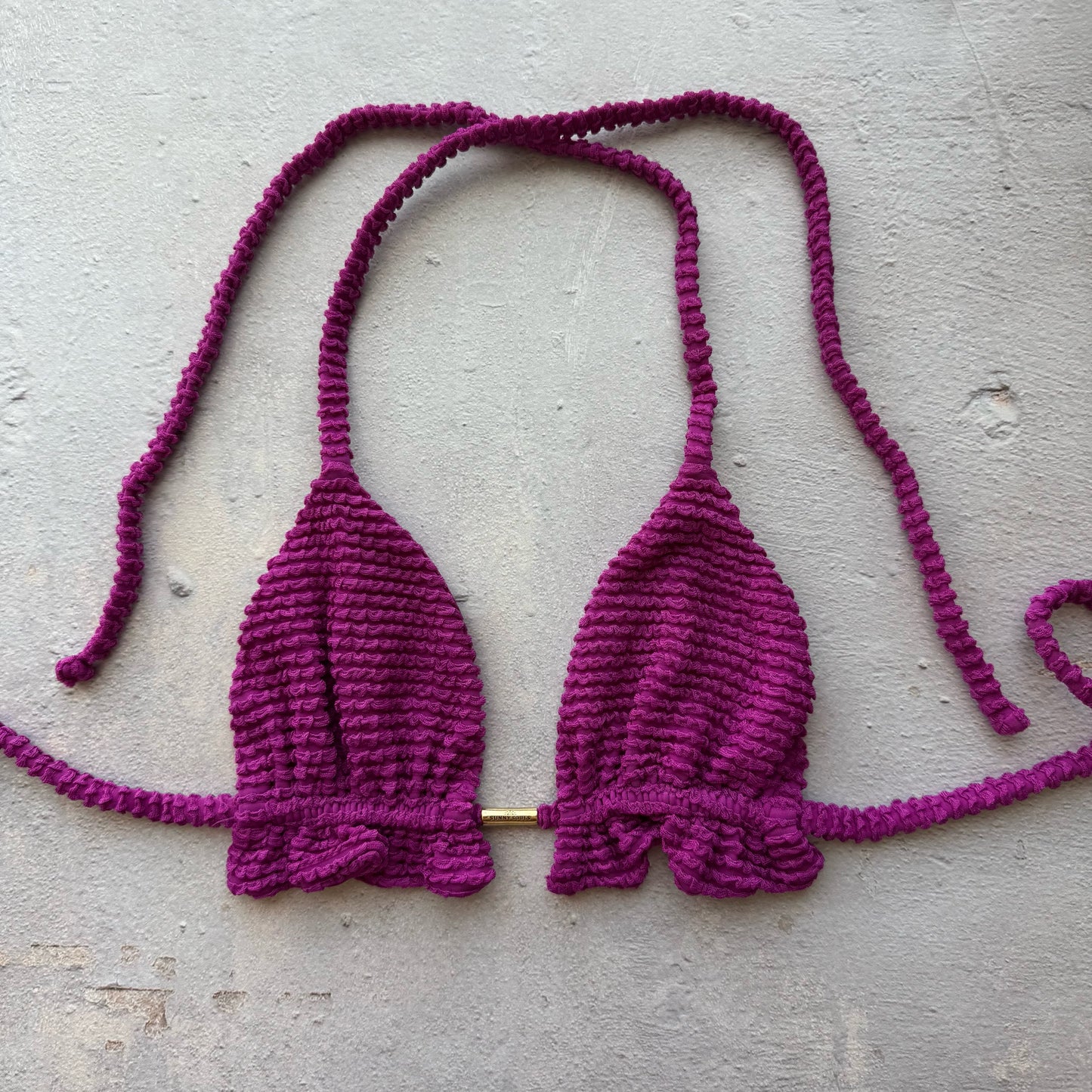 Purple Gaya Textured Triangle Frill Bikini Top