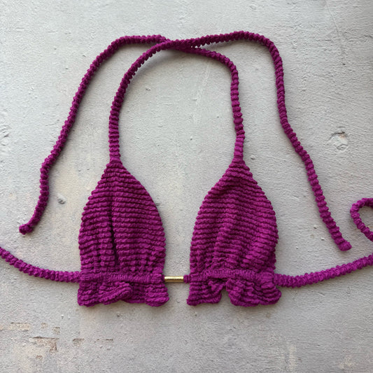 Purple Gaya Textured Triangle Frill Bikini Top