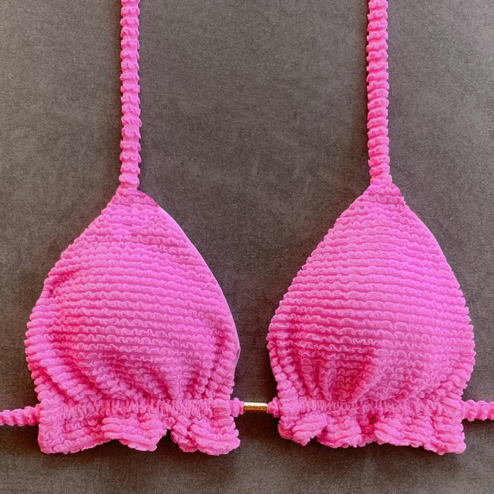 Pink Bliss Textured Triangle Frill Bikini Top
