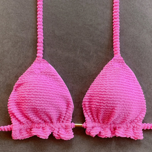 Pink Bliss Textured Triangle Frill Bikini Top