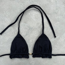 Load image into Gallery viewer, Seashore Textured Black Triangle Frill Bikini Top
