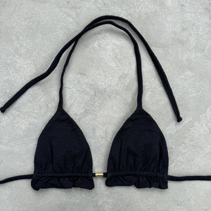 Seashore Textured Black Triangle Frill Bikini Top