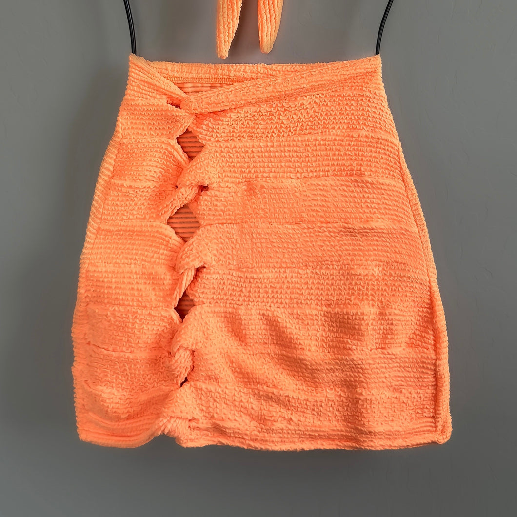 Hooked On You Neon Energy Orange Textured Skirt