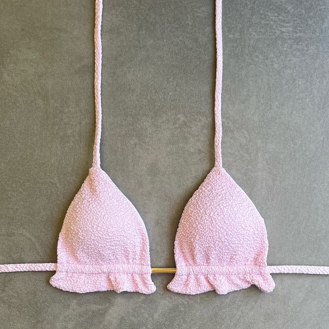 Rose Spritz Beehive Textured Triangle Frill Bikini Top