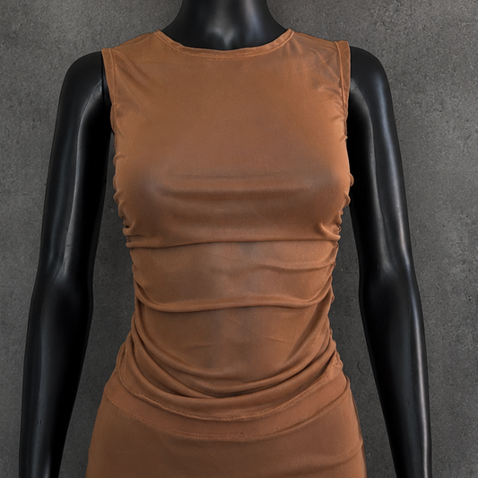 Brown Mesh Tule Tank Crop Top