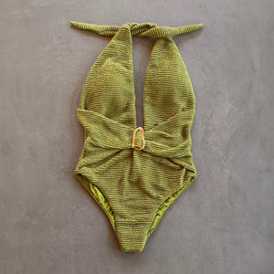 Pistachio Green Textured Samira One Piece Swimwear