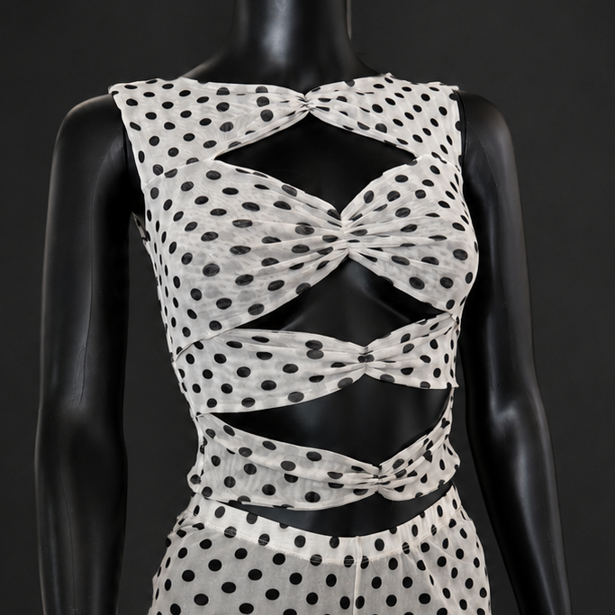 Polka Dots Mesh Tule Tank Cut Out Top