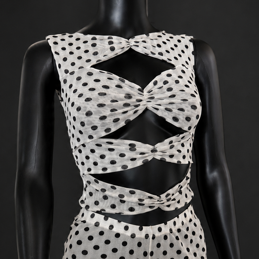 Polka Dots Mesh Tule Tank Cut Out Top