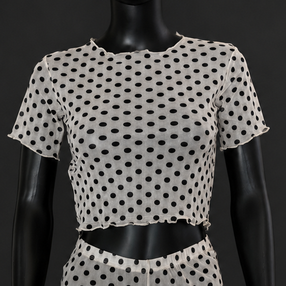Polka Dots Mesh Tule Short Sleeve Crop Top