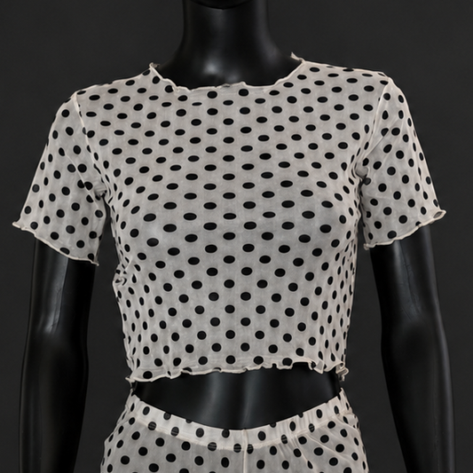 Polka Dots Mesh Tule Short Sleeve Crop Top