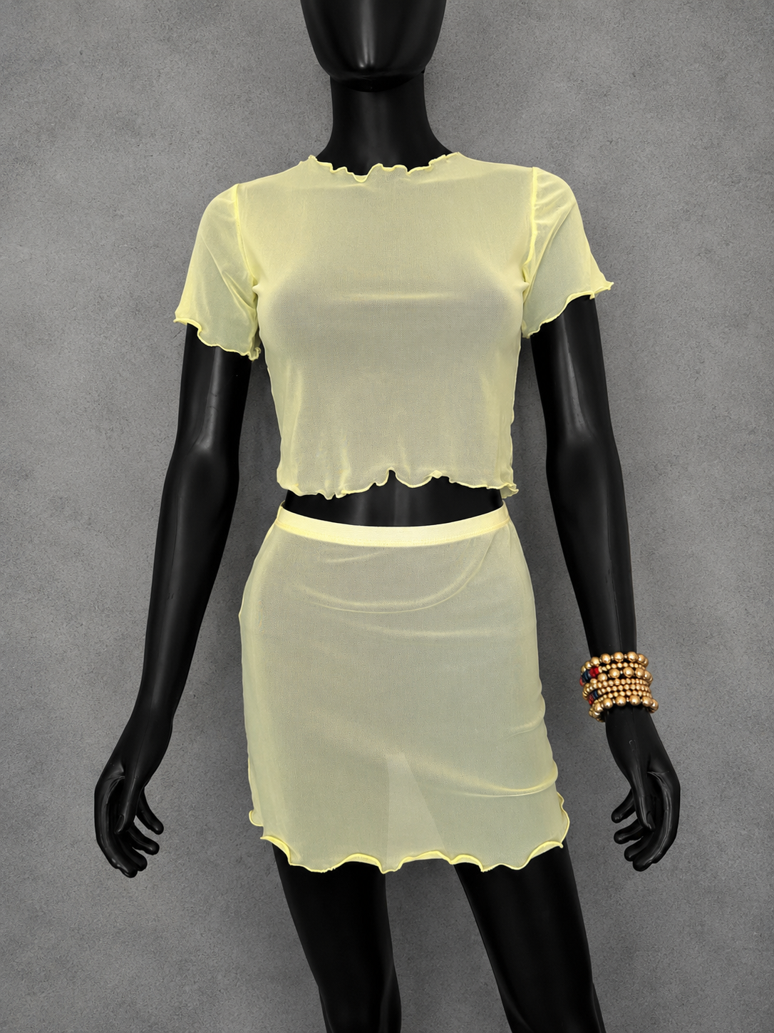 Yellow Mesh Tule Seamless Skirt
