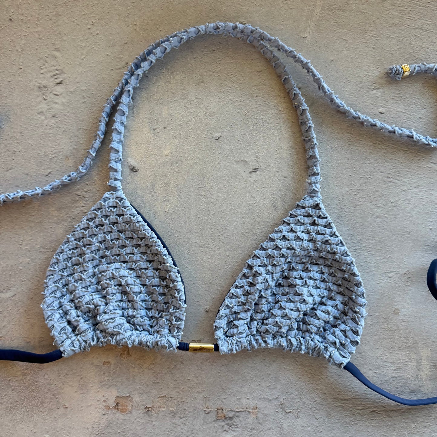 Blue Opalite Mermaid Weave Textured Triangle Bikini Top