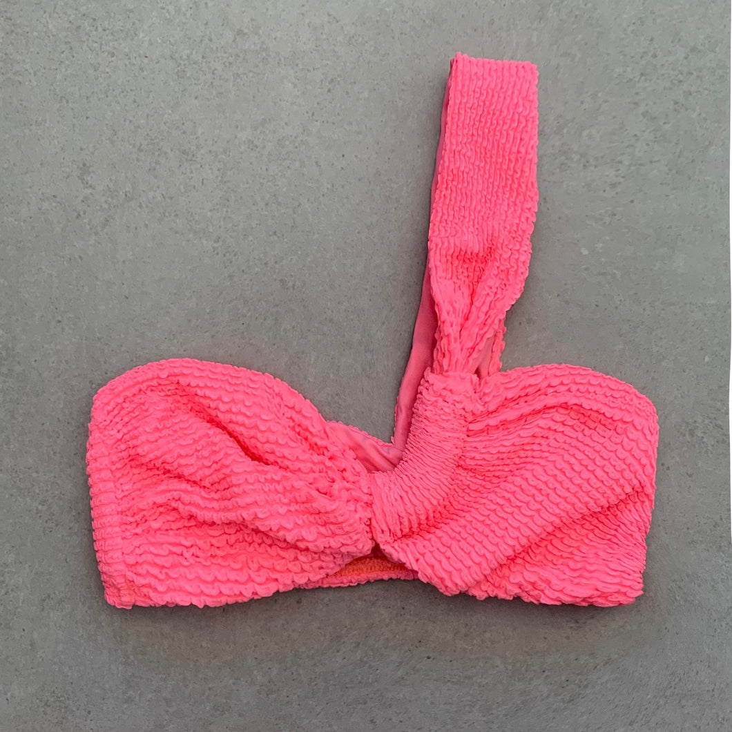 Neon Pink Flamingo Textured Greek Bikini Top
